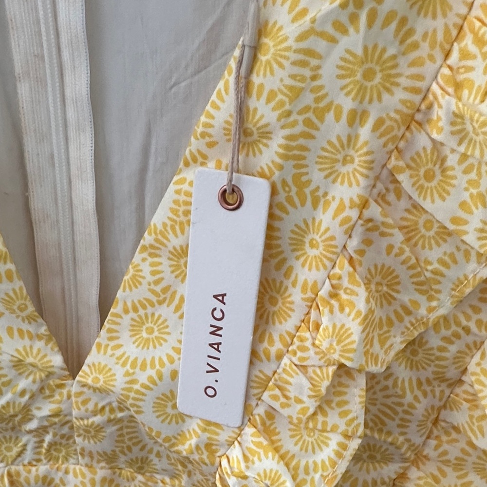 Yellow Floral Ruffle V-Neck Mini Dress - Picture 3 of 6